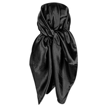 Imagem de Cachecol quadrado de cabeça de cetim, lenço de seda para mulheres, bandana de cabelo, cachecol preto elegante de 88 cm, lenços de cabeça para enrolar o cabelo e dormir à noite