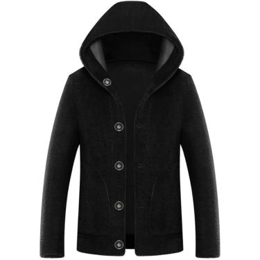 Imagem de Jaqueta de camurça de inverno Homens de lã de casaco com capuz de capuz Moda de lã de dupla face lã mistura jaqueta casual homem sobretudo, preto, l