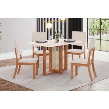 Imagem de Conjunto: Mesa Sala Jantar Natalí c/ Tampo Madeirado c/ Vidro Reto 120