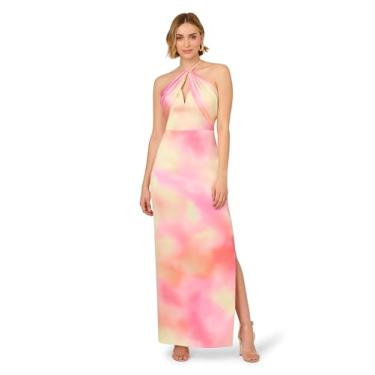 Imagem de Adrianna Papell Vestido longo de cetim estampado feminino, Rosa Multi, 44