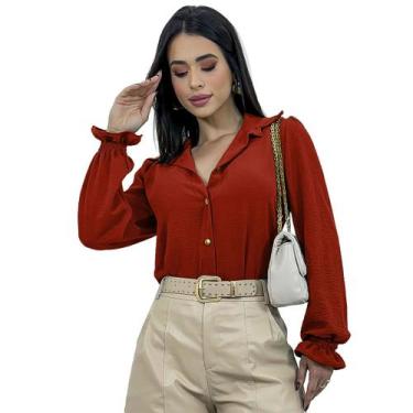 Imagem de Camisa Social Feminina Manga Longa Bufante Lastex Botões Duna - Swiss 