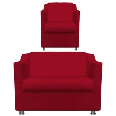 Imagem de 1 Poltrona e Namoradeira Decorativa Reforçada Suede Vermelho - JMDECOR