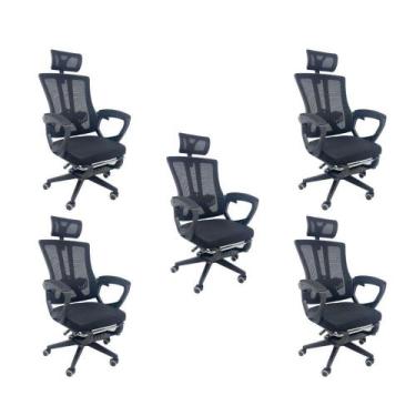 Imagem de Kit 5 Cadeiras de Escritório Presidente Executiva Oficial Paris Preto 