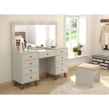 Imagem de Penteadeira Com Espelho E Leds Eloá Off White Com Banqueta Patrimar