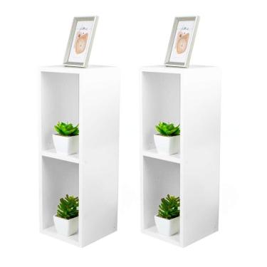 Imagem de Conjunto Mesa De Cabeceira Pequena 20x20x60cm Diamante Branco Quarto Sala