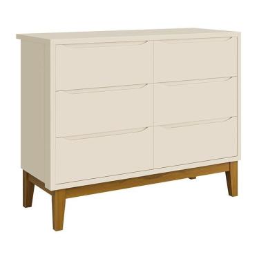 Imagem de Cômoda Infantil Classic 6 Gavetas Areia Fosco Com Pés Amadeirado - Reller Móveis Areia Fosco