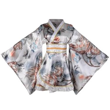 Imagem de Quimono feminino curto sexy fantasia adulta estampa de gueixa japonesa vestido de festa de Halloween vestido chique com cinto, nº 93, branco, G