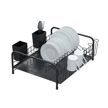 Imagem de Escorredor De Louças Tubular Com Bandeja E Porta Talheres Plástico - Stolf Preto