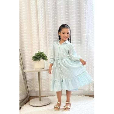 Imagem de Vestido Infantil Juvenil Com Manga Longa Com Botões E Cinto Estilo Cas