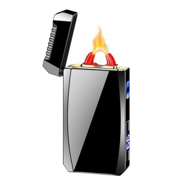 Imagem de YOZWOO Isqueiro elétrico recarregável USB C Isqueiros eletrônicos de alta potência Isqueiro de plasma de arco de chama à prova de vento com bateria de longa duração para casa e exterior (preto)