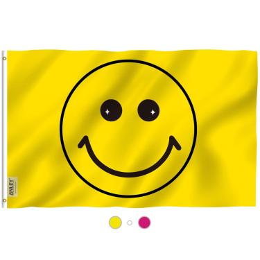 Imagem de Anley Fly Breeze 3x5 Foot Yellow happy Face Flag – Cores vivas e à prova de desbotamento – Cabeçalho de lona e costura dupla – Happy Face Flags Poliéster com ilhós de latão 3 x 5 pés