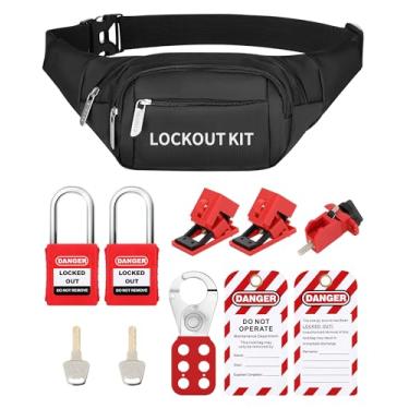 Imagem de Holulo Kit de etiqueta de bloqueio para disjuntores comuns e válvulas, incluindo 2 etiquetas de bloqueio, 1 ferrolho de bloqueio, 3 travas de disjuntor, 2 cadeados de segurança, 1 bolsa de bolso Holulo 608 9