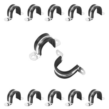 Imagem de JDHGSHL Alça rígida reforçada de 2,5 cm, gancho de grampo de cabo de suporte em U de 2 furos, braçadeira isolada acolchoada de borracha, braçadeiras de correia de conduítes para fixação de tubos em