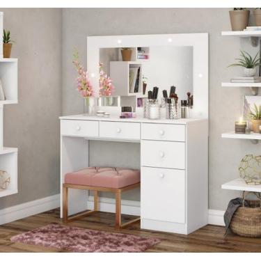 Imagem de Penteadeira Camarim com Espelho e LED 1 Porta 4 Gavetas Happy Espresso