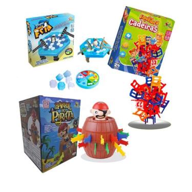 Imagem de Kit 3 Brinquedos Educativos Equilibra Cadeira+barril+pinguim - ART BRI