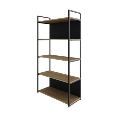 Imagem de Estante C/05 Prateleiras 152x80x33cm C/fundo Yon Vermont Oak/est.preta Vermont Oak/est.preta