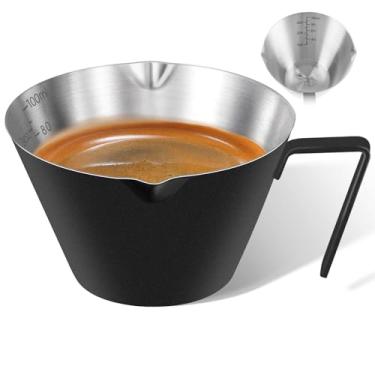 Imagem de carrottimes Copos de café expresso de aço inoxidável, acessórios de café expresso, copo medidor de metal de bico duplo com escala dupla, copo de café expresso com alça, pesagem de grãos de café (preto