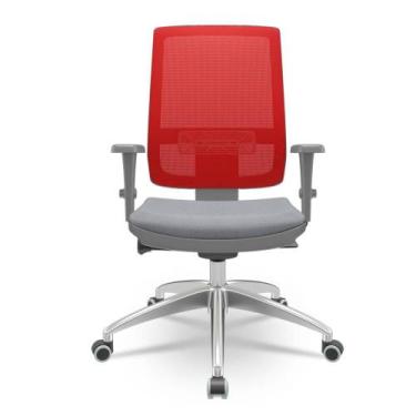 Imagem de Cadeira Brizza Diretor Grafite Tela Vermelha com Assento Vinil Cinza B