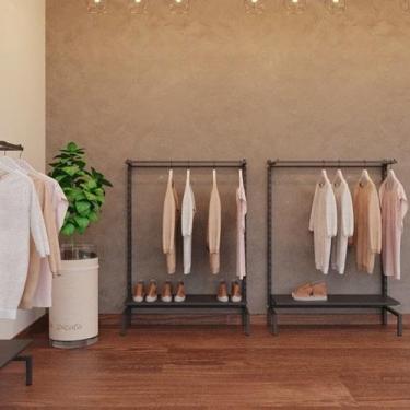 Imagem de Conjunto Expositor Cremalheira Arara Com Prateleira 130 cm Comac, Pret