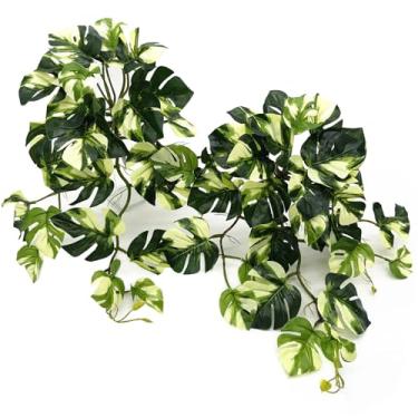 Imagem de Plantas artificiais Monstera em vasos falsas, palmeira, trepadeira, planta tropical falsa, hera, vegetação sintética, para decoração de casa, interior, exterior, jardim, prateleira, banheiro