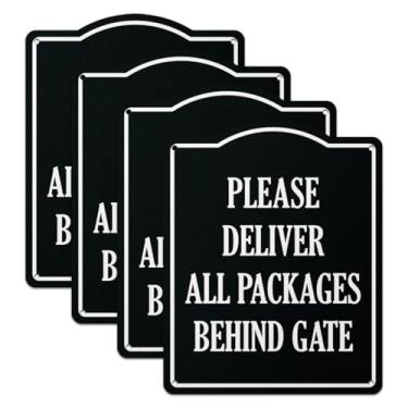 Imagem de 101SIGNCITY - 20,3 x 25,4 cm, pacote com 4, placa de entrega de embalagem de alumínio - Por favor, entregue todos os pacotes atrás do portão com película protetora para uso ao ar livre
