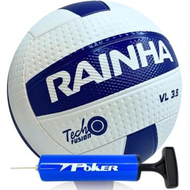 Imagem de Kit Bola De Vôlei Rainha 3.5 Oficial 6 Gomos Sem Costura Impermeável Treino Quadra Praia Outdoor Indoor Tamanho Oficial + Bomba De Ar Poker Bombinha Resistente Profissional (Branca)
