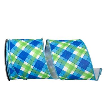 Imagem de Reliant Ribbon Fita xadrez Seaway Deluxe com borda com fio, azul/verde