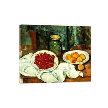 Imagem de Natureza Morta Quadro Parede em Tela-Famosas Pinturas para Sala de Jantar-Cerejas e pêssegos-Decoração Cozinha Vintage 20x25cm Tela Embrulhada