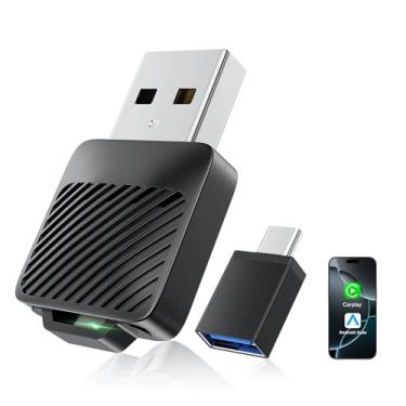 Imagem de Adaptador automotivo 2 em 1 sem fio CarPlay e Android, design mini USB para carros com cabo integrado para Apple CarPlay 2025, atualização, Plug & Play, dongle CarPlay, converte o CarPlay com fio para
