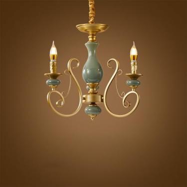 Imagem de OUFULA Vela Europeia Candelabro LED Americana Retro Cerâmica Sala de Estar Restaurante Quarto Estudo Villa Hotel Café Lâmpada Pendente (E 3 luzes)