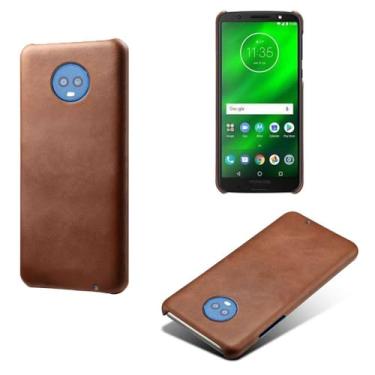 Imagem de Capa para MOTO G6 Plus,Proteção contra quedas,Casca de volta de cor sólida simples,Design de couro de imitação de plástico-Brown