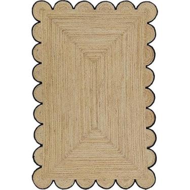 Imagem de The Weaver House Tapete personalizado feito à mão com corte boêmio de juta natural (preto)-(6 x 15)