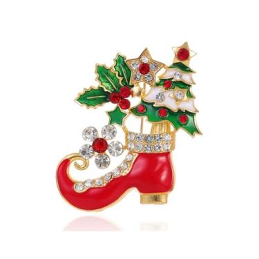 Imagem de LPYO Broche de Natal para mulheres, strass, cristal, árvore de Natal, guirlanda, boneco de neve, rena, trenó, Papai Noel, luva para bota, bengala doce, joias decorativas, broche, acessórios de