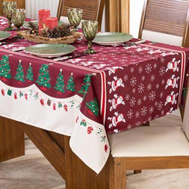 Imagem de Toalha de Mesa Retangular 2,50m x 1,40m para 8 Lugares Avulsa Estampada Natalina - Decoração Natal Festas Fim de Ano Cozinha Jantar Ceia Véspera (Papai Noel Vinho)