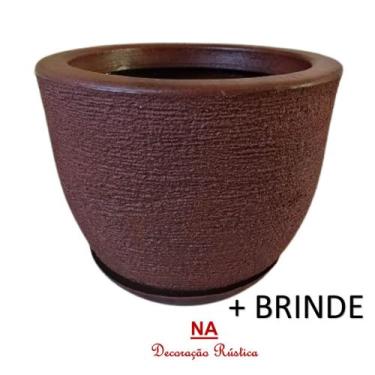 Imagem de 1 vaso de polietileno redondo escovado flor planta marrom pequeno deco