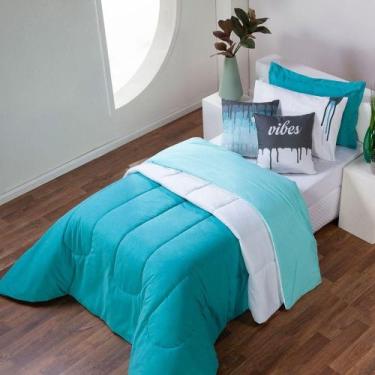 Imagem de Kit Edredom Linho Colorful Solteiro 4 Peças 100% Poliéster - Verde - M