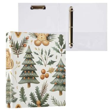 Imagem de Fichário de 3 anéis, planta de pão de gengibre, biscoito de árvore de Natal verde, fichários de 3,8 cm, fichários de três anéis com prancheta, serve para papel de 21 x 28 cm, 3 bolsos internos de PVC