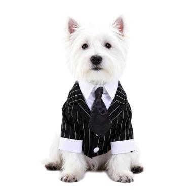 Imagem de GabeFish Jaquetas de casamento listradas para cães com listras gravata borboleta filhote gato formal roupas camisa listrada smoking médio