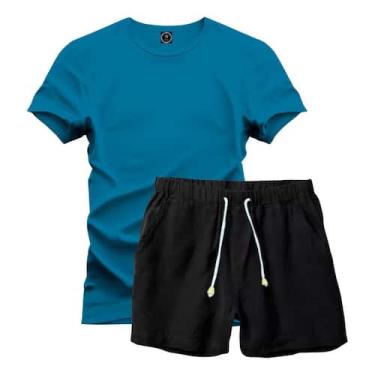 Imagem de Conjunto Camiseta Lisa Algodão Premium 9 Cores + Short Linho Preto - H