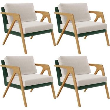 Imagem de Kit 04 Poltronas Sala L02 Facto Verde Musgo Linho Cru - LYAM DECOR