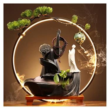 Imagem de XFNVXC Fonte decorativa interna de mesa Fonte de água fluindo da sorte com lâmpada círculo refluxo queimador de incenso decoração de escritório ornamento Rockery Fountain casa