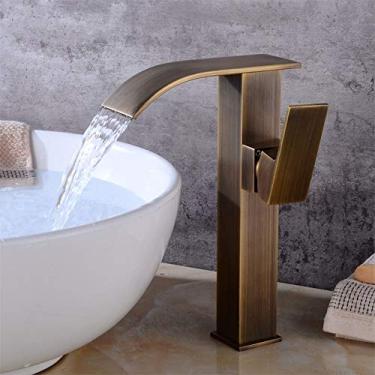 Imagem de Torneiras, torneiras de pia de banheiro cachoeira torneiras de lavatório alto torneiras de pia água fria e quente vaidade vaso pia torneira misturadora deck montado banheiro torneira de latão/formiga