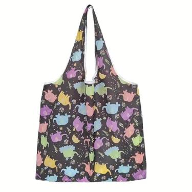 Imagem de 1 bolsa de ombro feminina, leve e dobrável, bolsa de compras reutilizável, estampa colorida de elefante