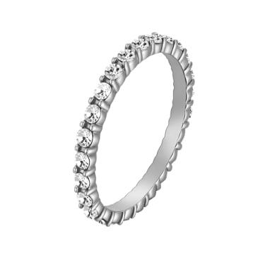 Imagem de Anel feminino de zircônia cúbica, aliança de eternidade empilhável, joias modernas para noivado, casamento, aniversário, presente para mulheres, Zircônia cúbica, Zircão criado