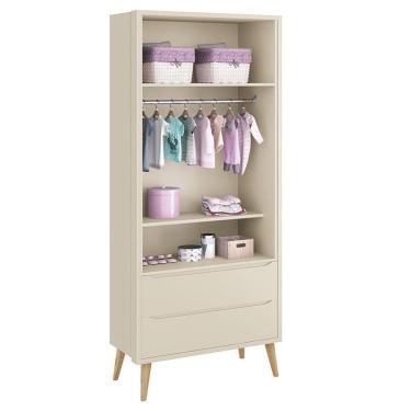 Imagem de Guarda Roupa Infantil Theo 2 Portas Areia Fosco Com Pés Madeira Natural Reller Móveis Areia Fosco