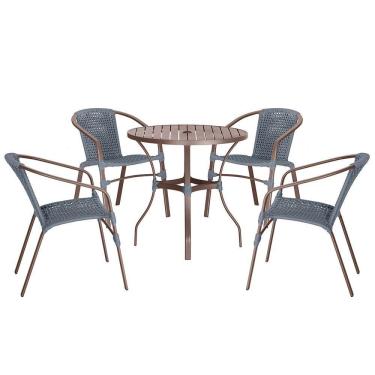 Imagem de 04 Cadeiras Floripa E Mesa Roma 100cm Marrom Trama Original Prata