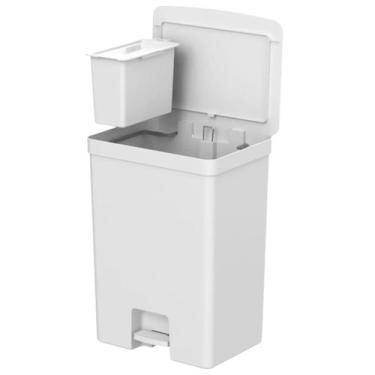 Imagem de Lixeira Pedal Dupla Com Aro 46L + Cesto 4L Bancada Cozinha - Ou, Branc
