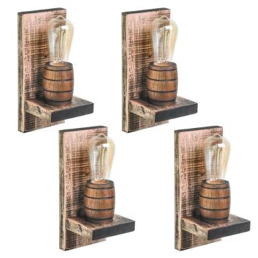 Imagem de Kit 4 Arandelas Barril Delenha Decor Madeira Maciça Rústico