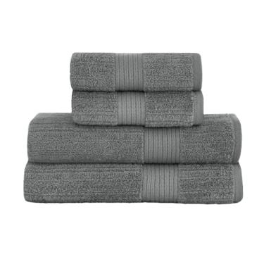 Imagem de Buddemeyer, Kit Jogo de Toalhas Buddemeyer 4 Peças Banho e Rosto Fio Penteado Canelado 100% Algodão Ultrasoft Cor:Cinza 1839