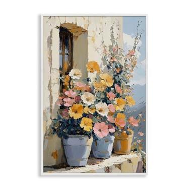 Imagem de Stupell Industries Flores coloridas na borda de pedra arte giclée emoldurada preta, design por Gina Kelly, 61 x 40 cm